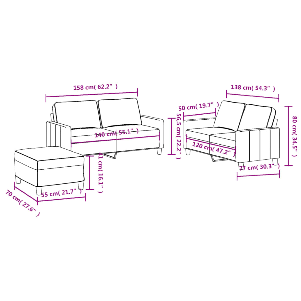 Set canapea cu perne, 3 piese, roșu vin, material textil GartenMobel Dekor