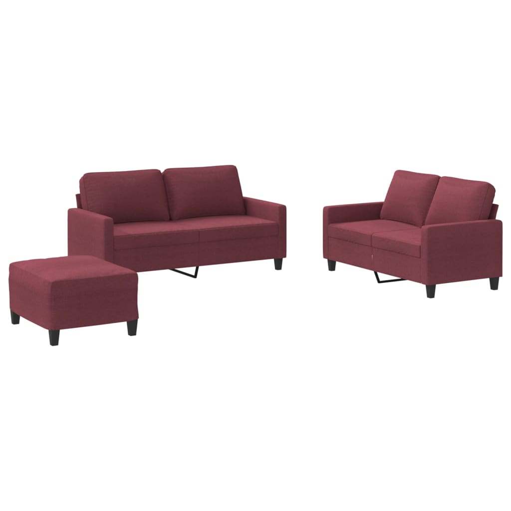 Set canapea cu perne, 3 piese, roșu vin, material textil GartenMobel Dekor