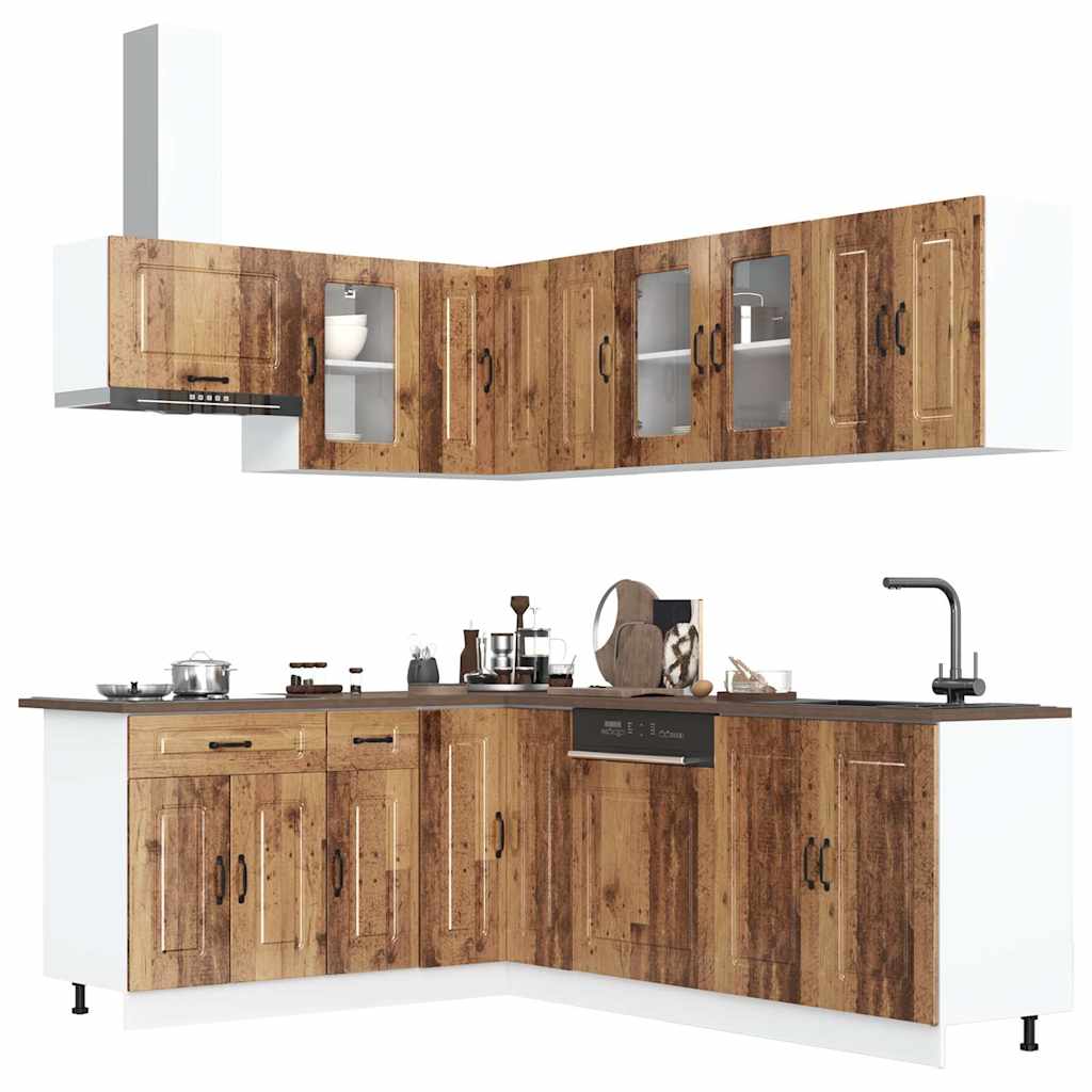 Set de dulapuri de bucătărie 11 piese „Kalmar” Lemn vechi lemn GartenMobel Dekor