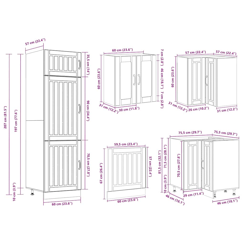 Set dulap de bucătărie 14 piese „Lucca” stejar artizanal lemn GartenMobel Dekor