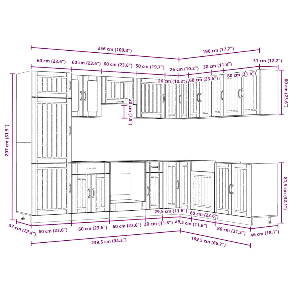 Set dulap de bucătărie 14 piese „Lucca” stejar artizanal lemn GartenMobel Dekor