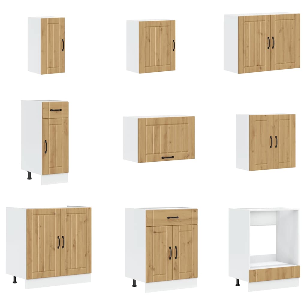 Set dulap de bucătărie 14 piese „Lucca” stejar artizanal lemn GartenMobel Dekor