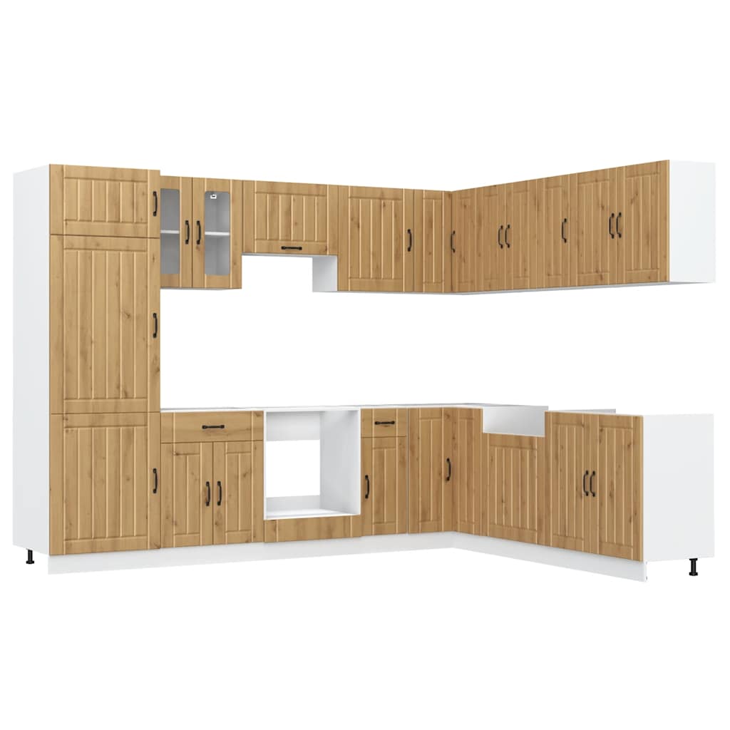Set dulap de bucătărie 14 piese „Lucca” stejar artizanal lemn GartenMobel Dekor