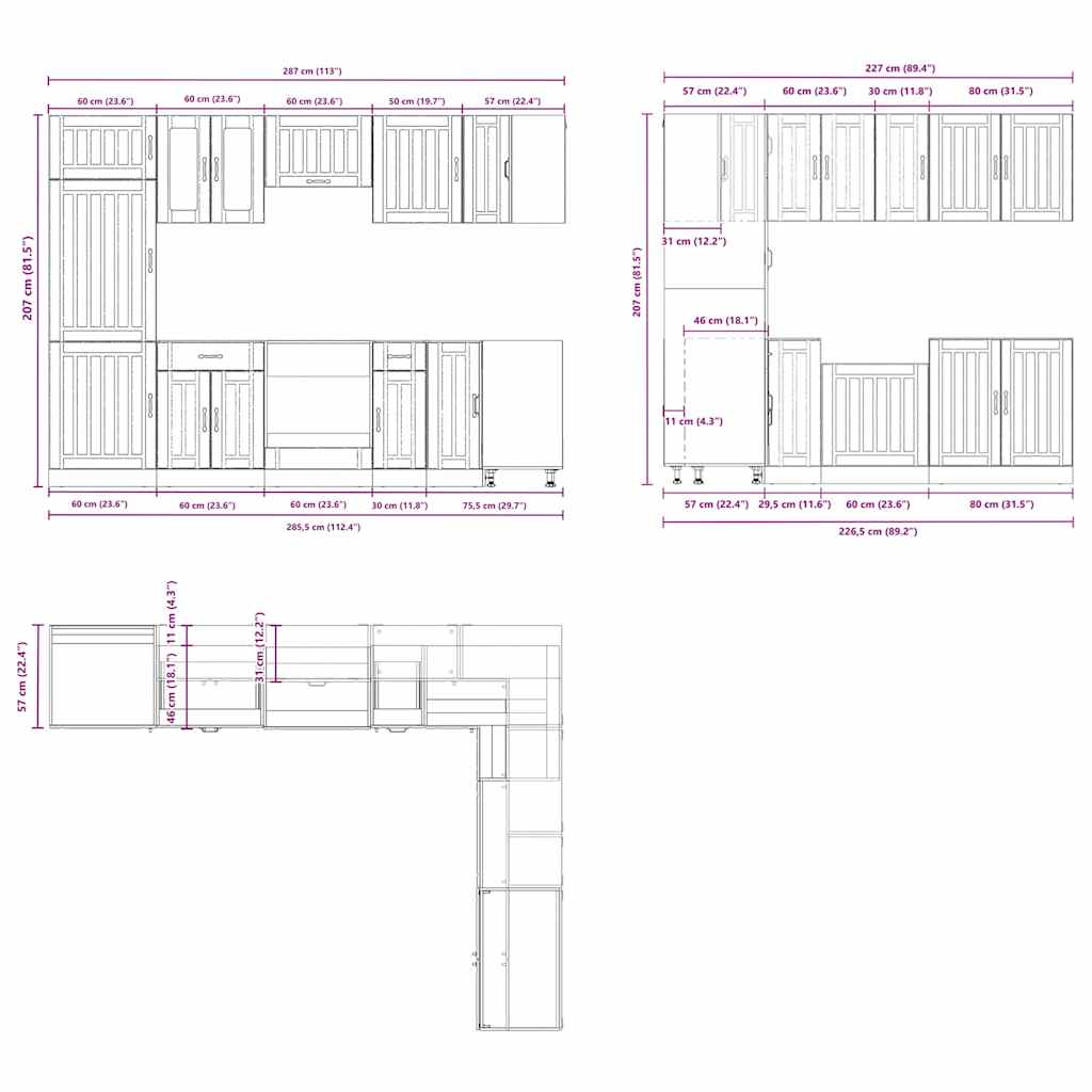 Set dulap de bucătărie 14 piese „Lucca” stejar artizanal lemn GartenMobel Dekor