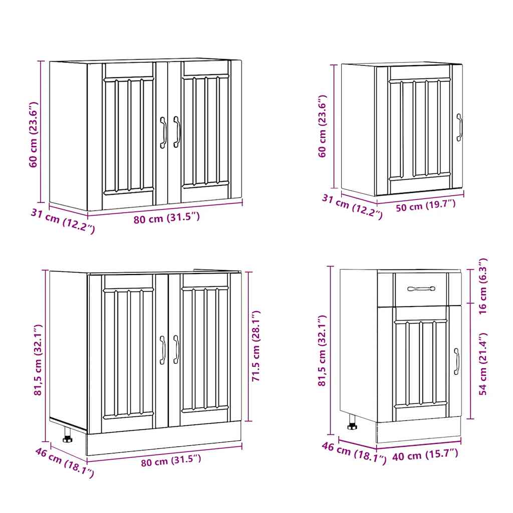 Set dulap de bucătărie 7 piese „Lucca” stejar artizanal lemn GartenMobel Dekor
