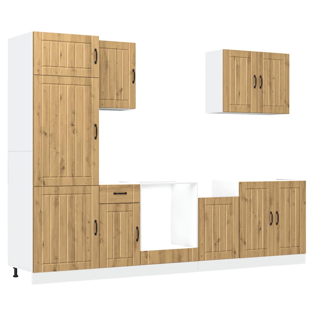 Set dulap de bucătărie 7 piese „Lucca” stejar artizanal lemn GartenMobel Dekor