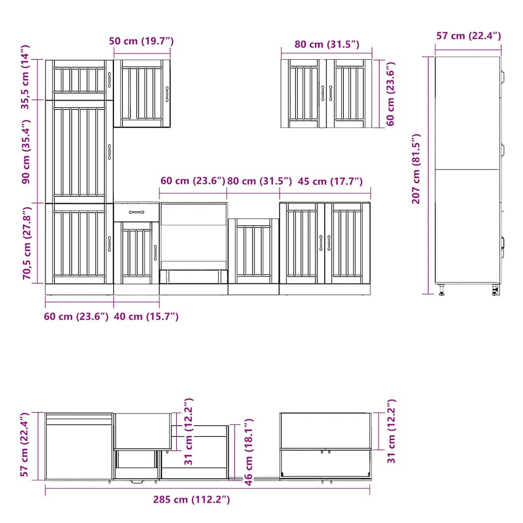 Set dulap de bucătărie 7 piese „Lucca” stejar artizanal lemn GartenMobel Dekor