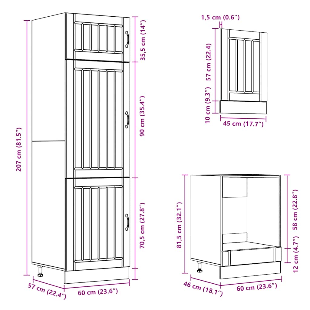 Set dulap de bucătărie 7 piese „Lucca” stejar artizanal lemn GartenMobel Dekor