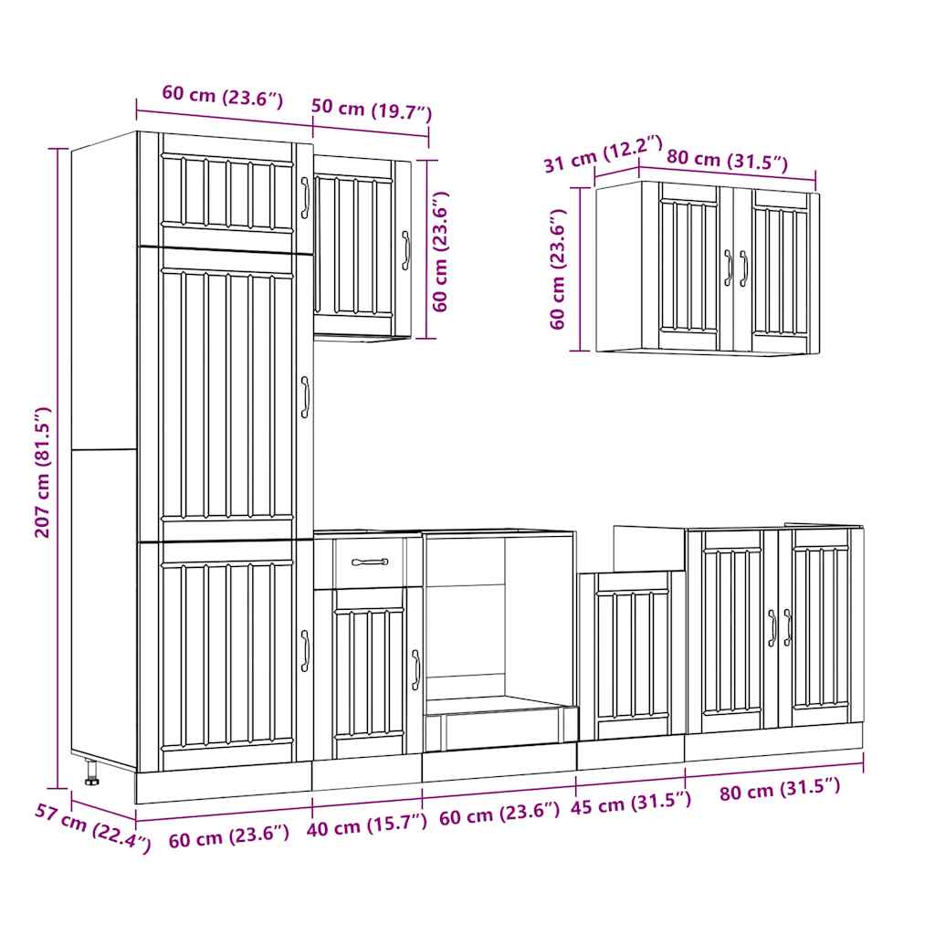 Set dulap de bucătărie 7 piese „Lucca” stejar artizanal lemn GartenMobel Dekor