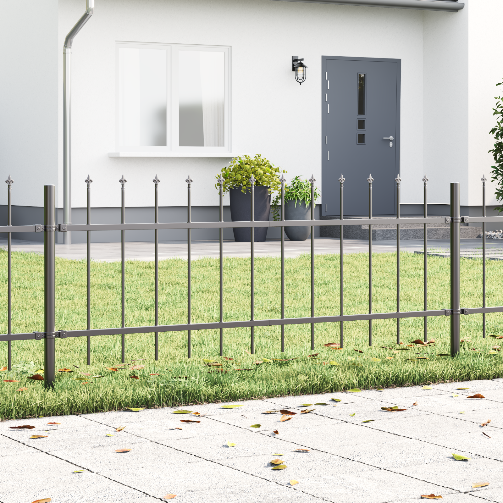 Gard cu Vârf de Lance Gri 5,1x0,6 m Oțel GartenMobel Dekor