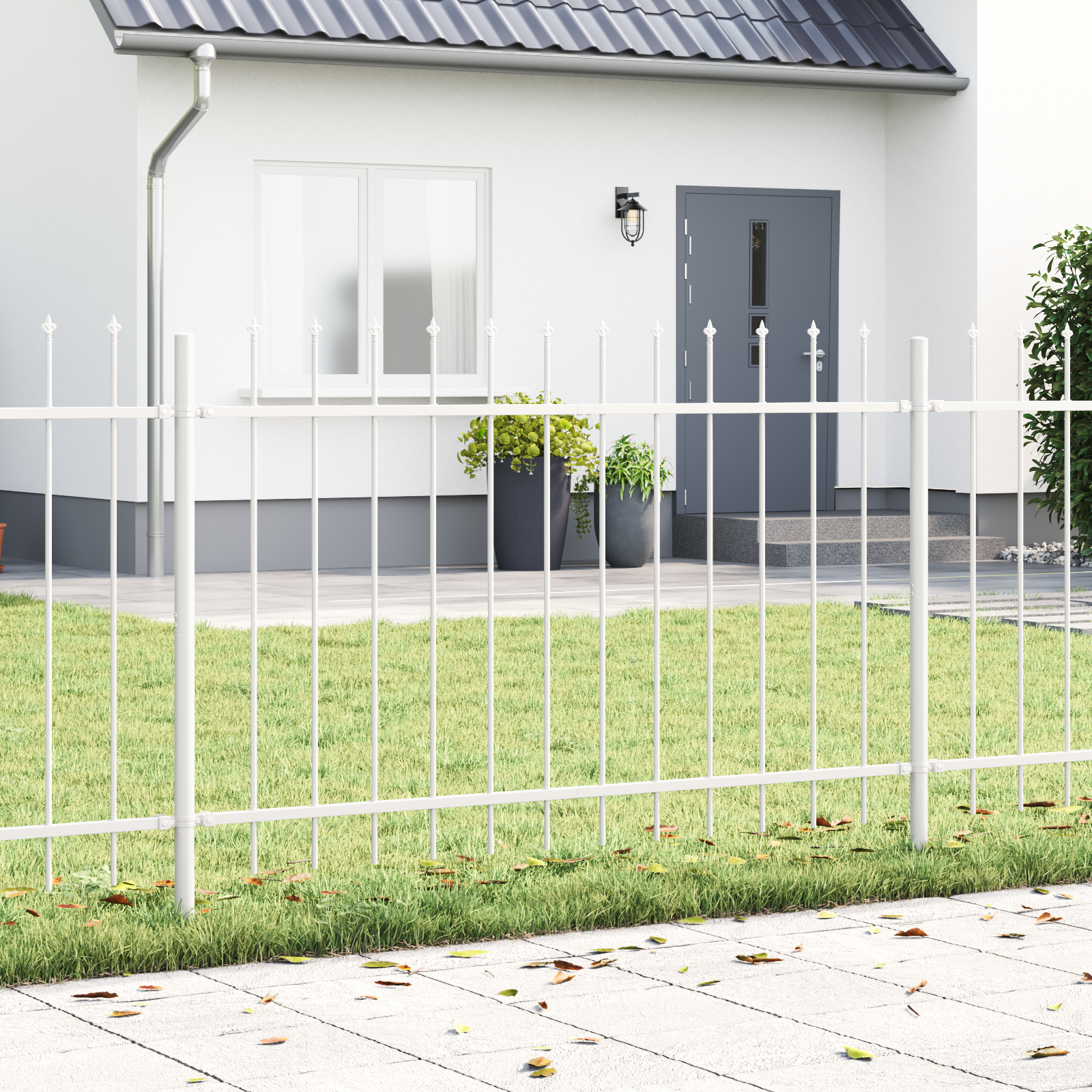 Gard de Grădină  cu Vârf de Lance Alb 15,3x1,2 m din Oțel GartenMobel Dekor