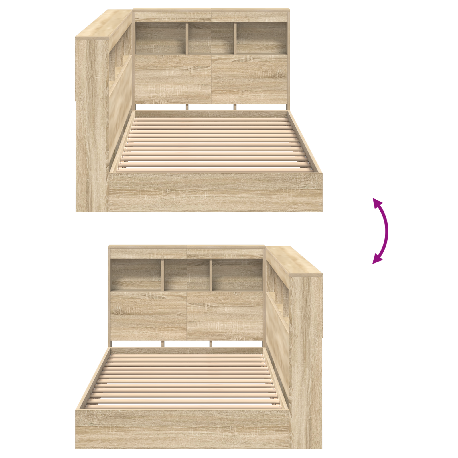Pat cu bibliotecă Sonoma Oak 75x190 cm Lemn Ingineresc GartenMobel Dekor