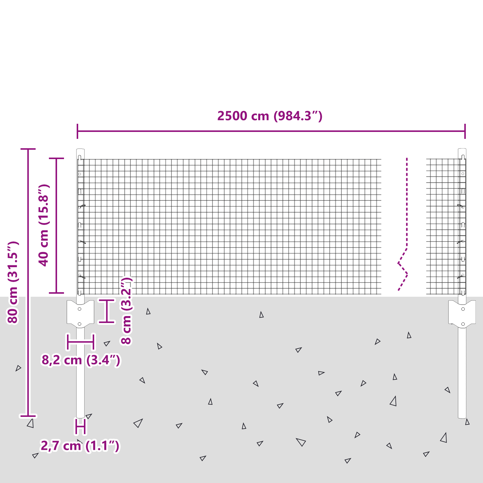 Gard din sârmă sudată cu 11 stâlpi U argintie 0.4x25 m oțel GartenMobel Dekor