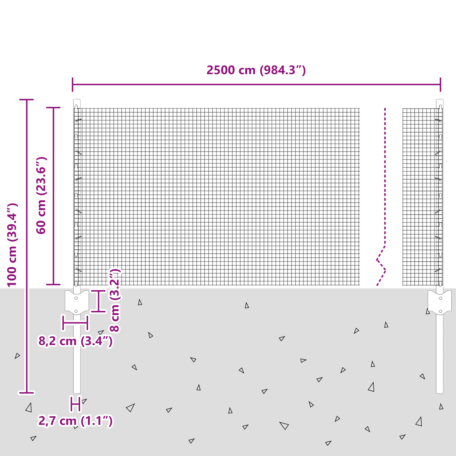 Împrejmuire din sârmă sudată cu 11 posturi U Argintie 0.6x25 m Oțel GartenMobel Dekor