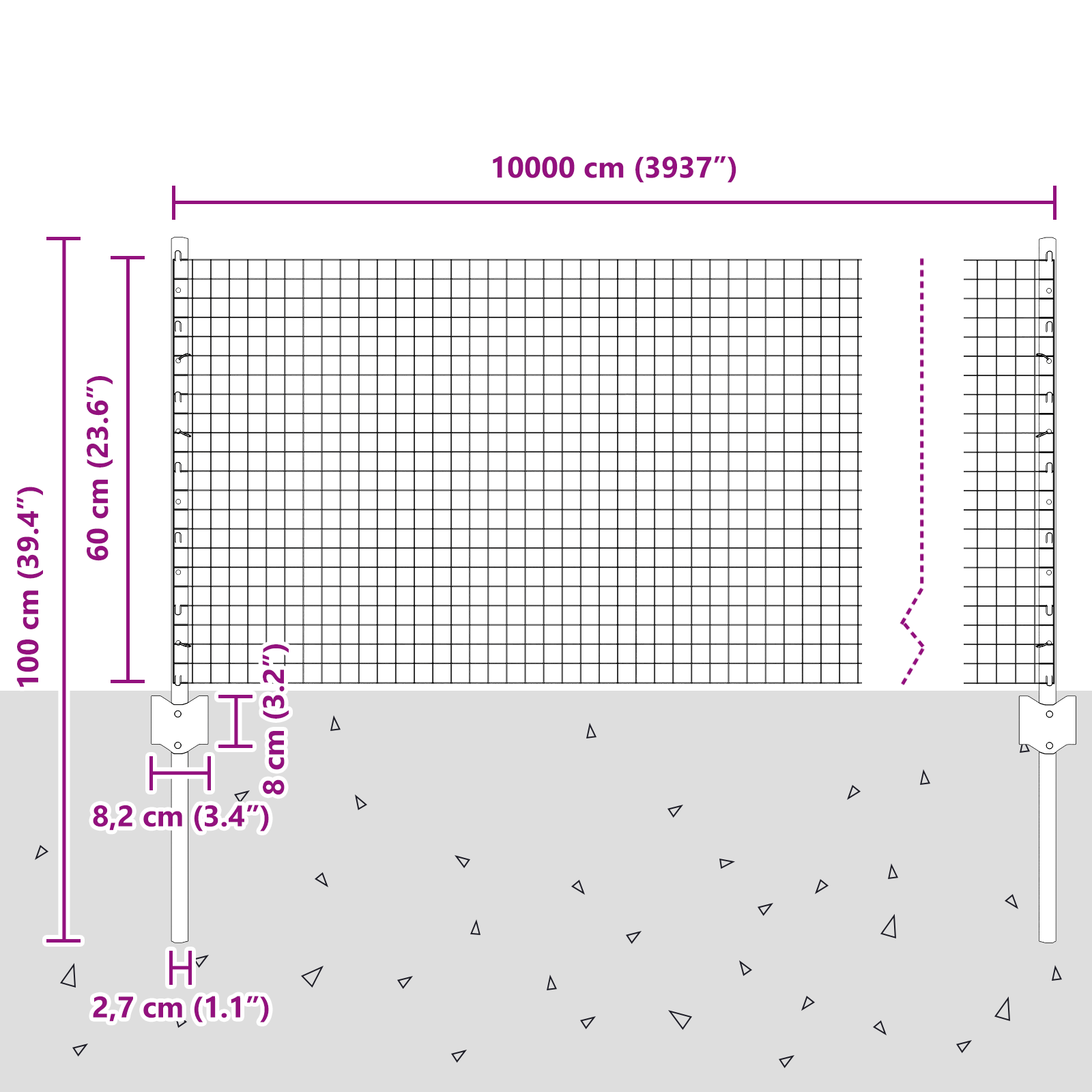 Gard din Sârmă Sudată cu 5 Stâlpi Gri 0.6x10 m Oțel GartenMobel Dekor