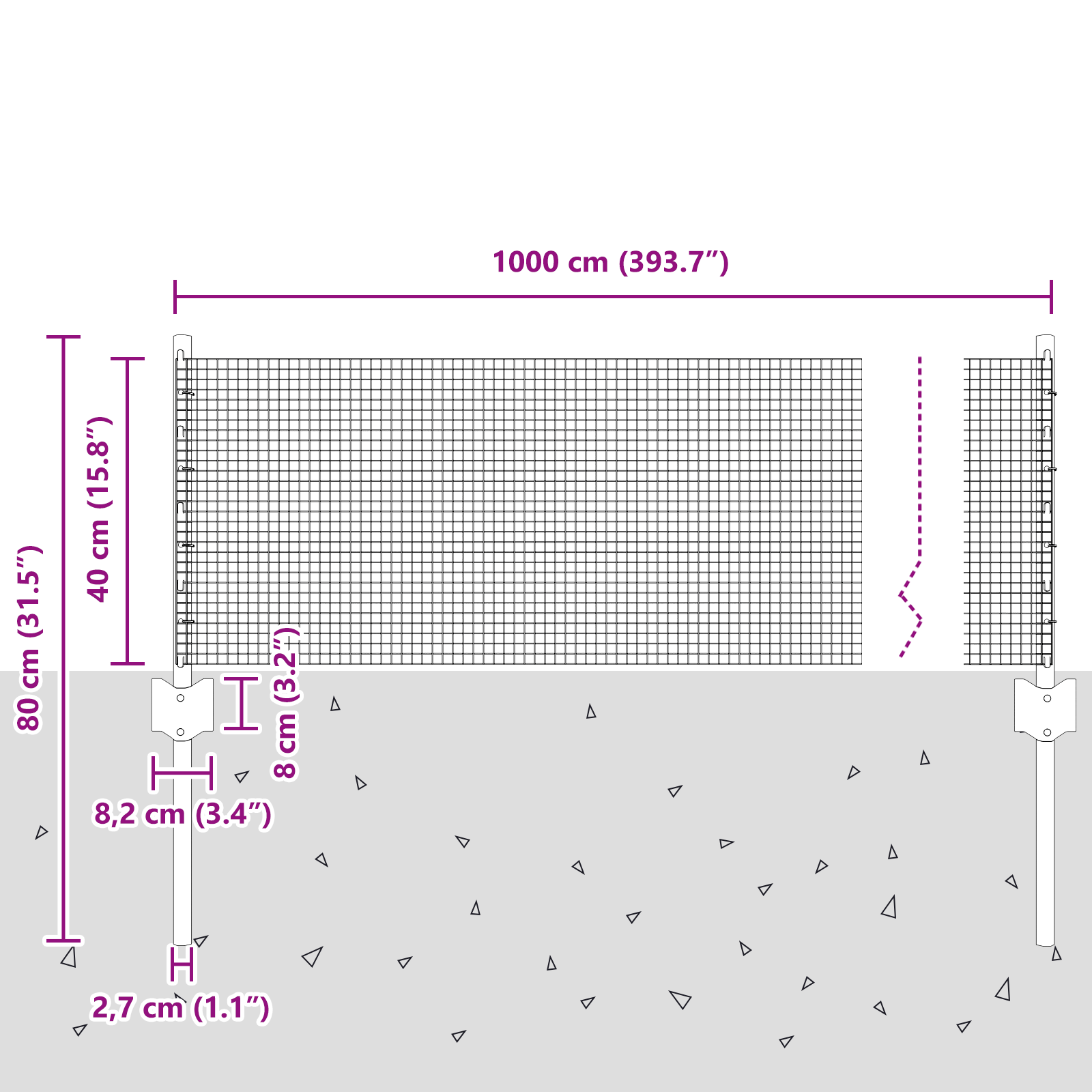 Gard din sârmă sudată cu 5 stâlpi U gri 0.4 x 10 m oțel GartenMobel Dekor