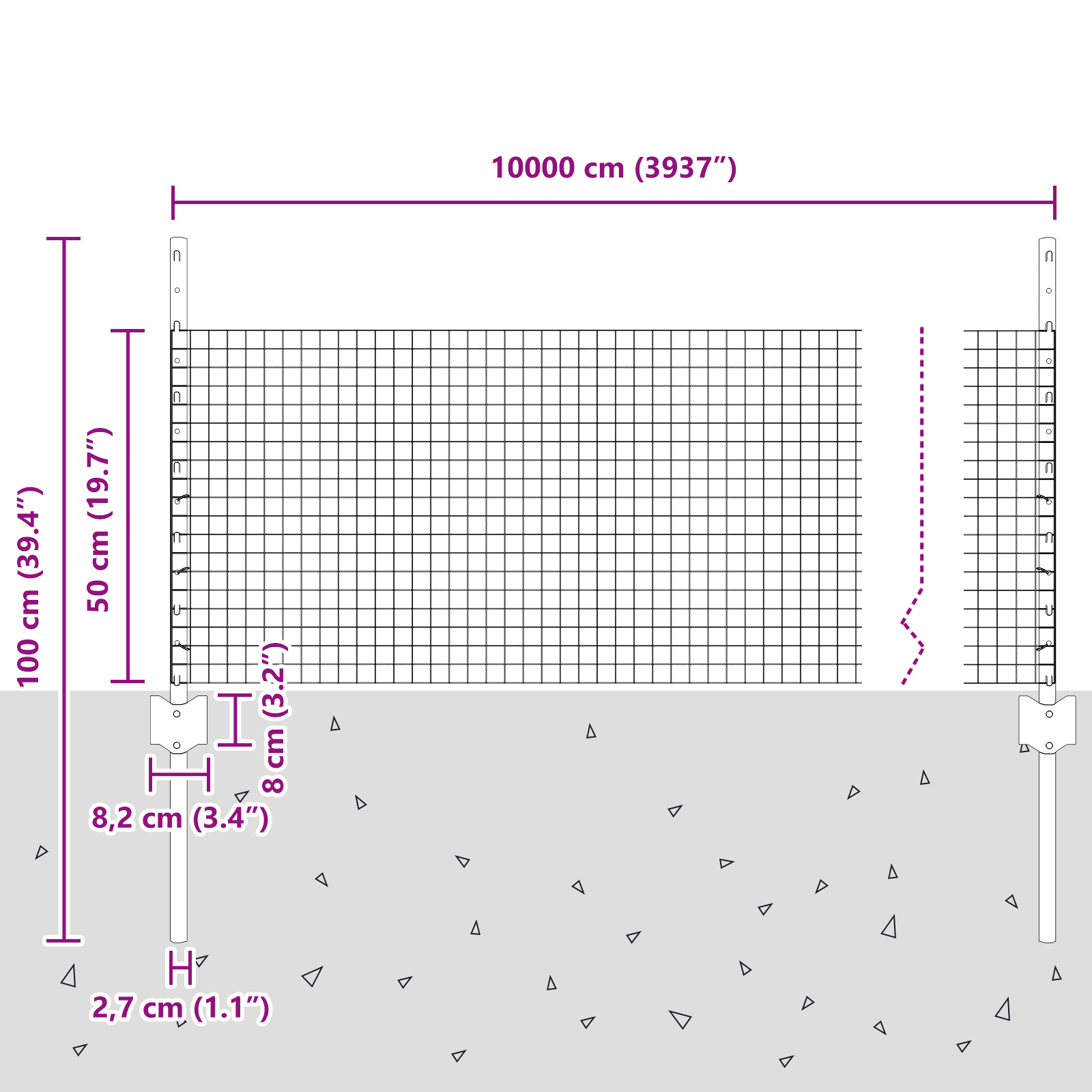 Împrejmuire din sârmă sudată cu 44 stâlpi gri 0.5x100 m din oțel GartenMobel Dekor