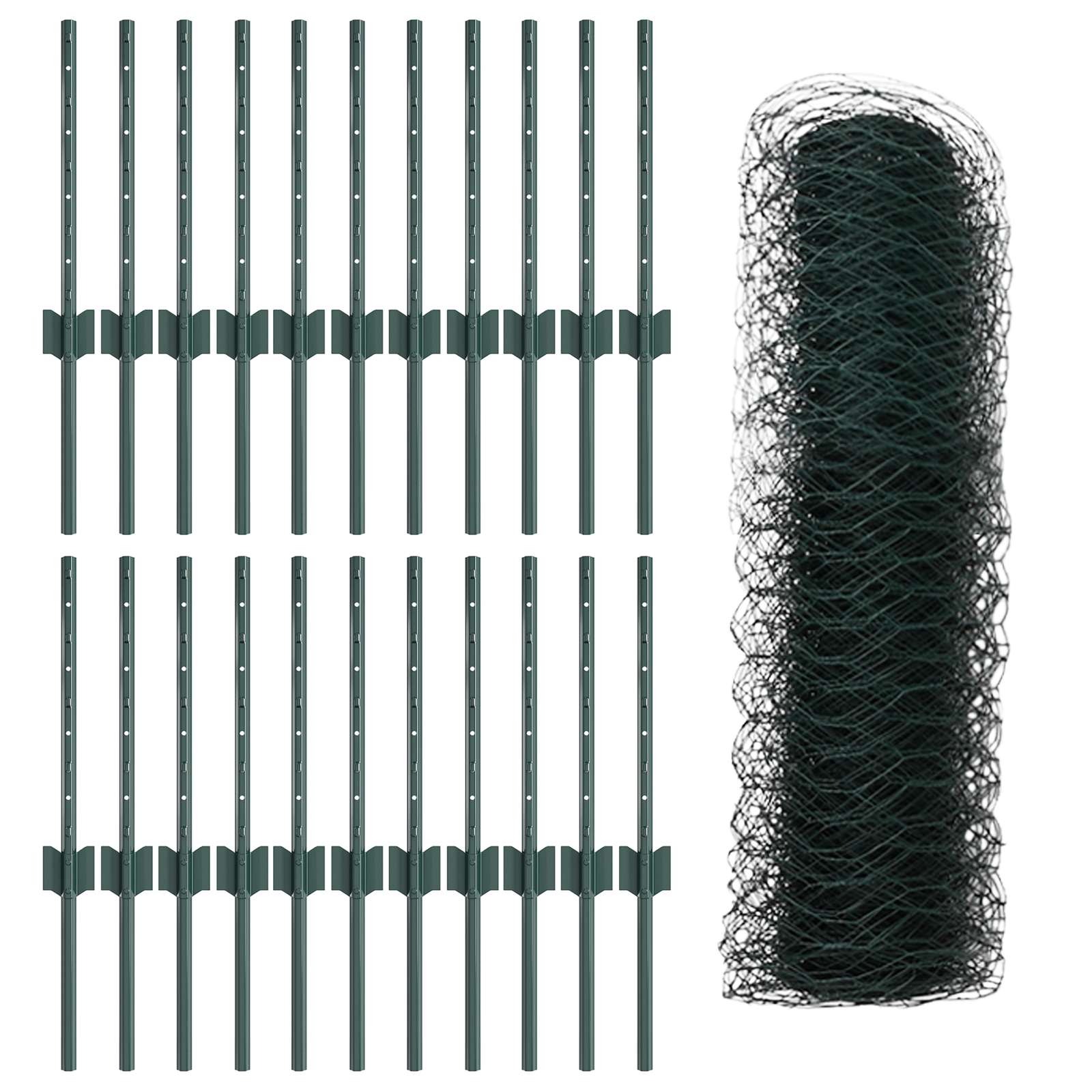 Posturi de Gard 11 buc U-Channel Verde 40 cm Oțel GartenMobel Dekor