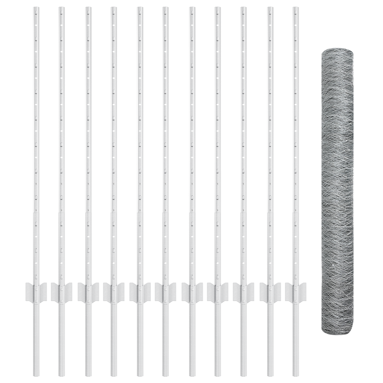 Gard hexagonal cu 22 stâlpi U argintiu 1x25 m din oțel GartenMobel Dekor