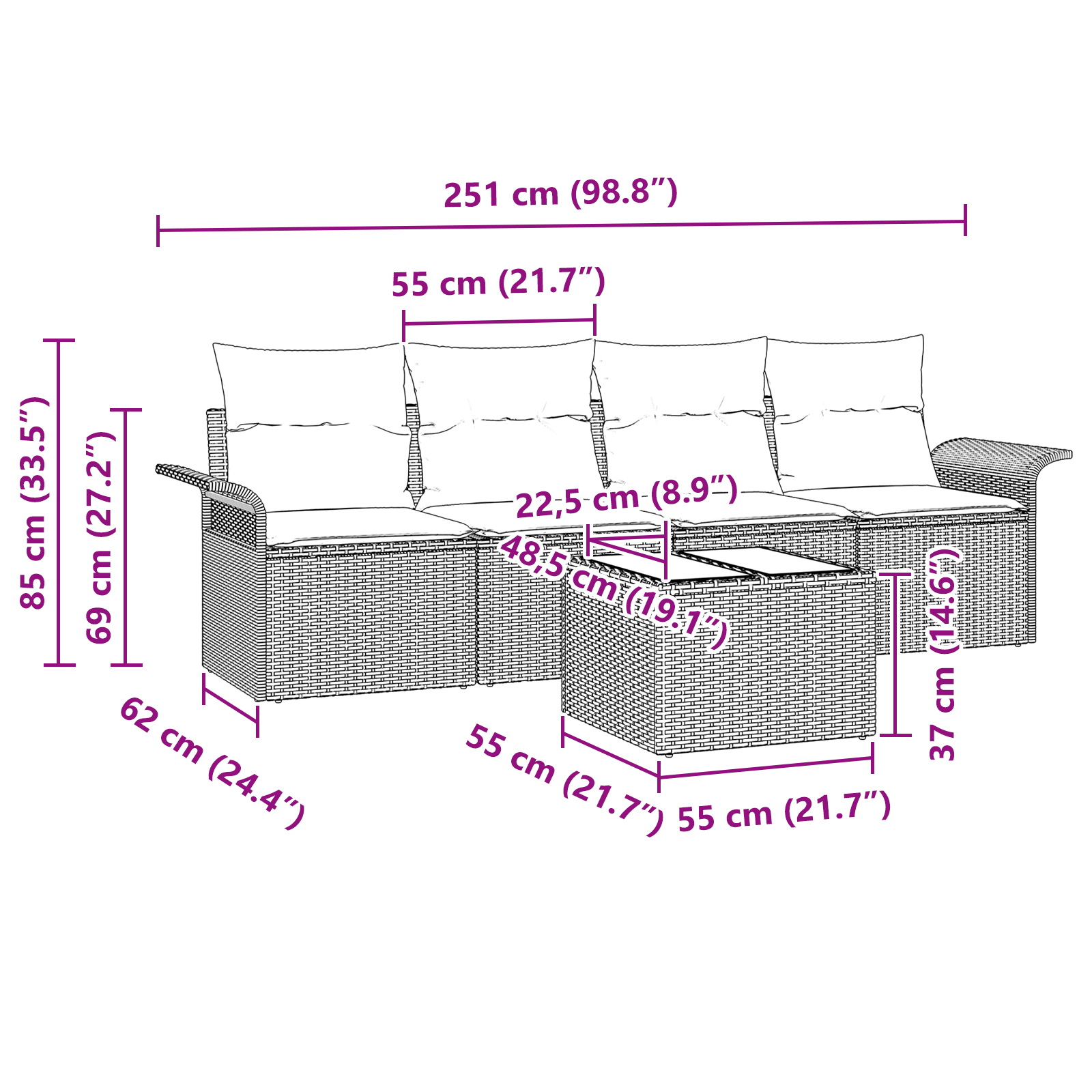 Set de canapea de grădină cu perne Gri deschis Ratan sintetic GartenMobel Dekor