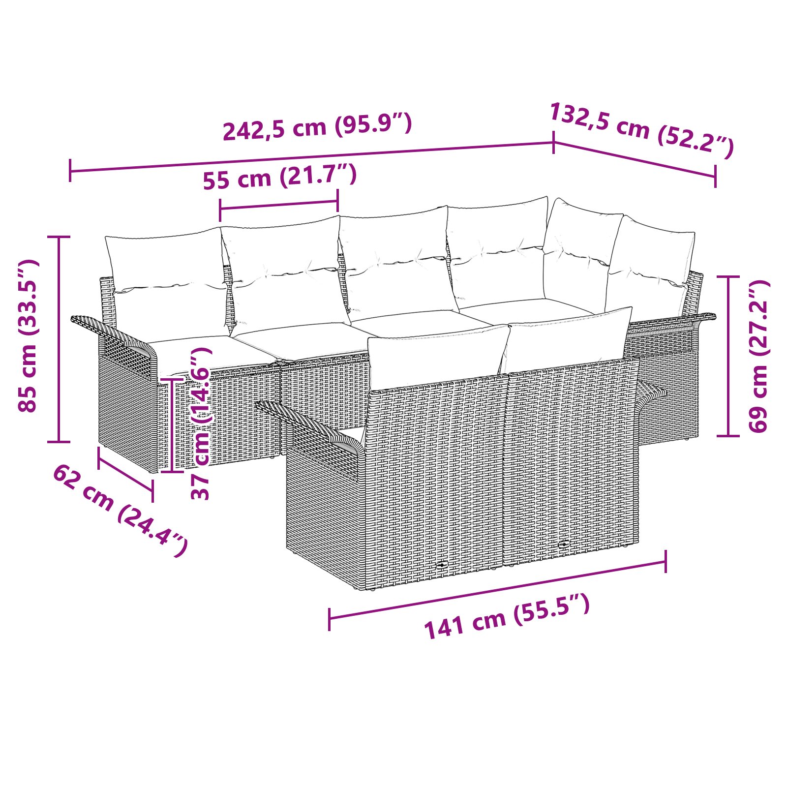 Set de canapea de grădină cu 7 piese și perne, Bej, Poli Ratan GartenMobel Dekor