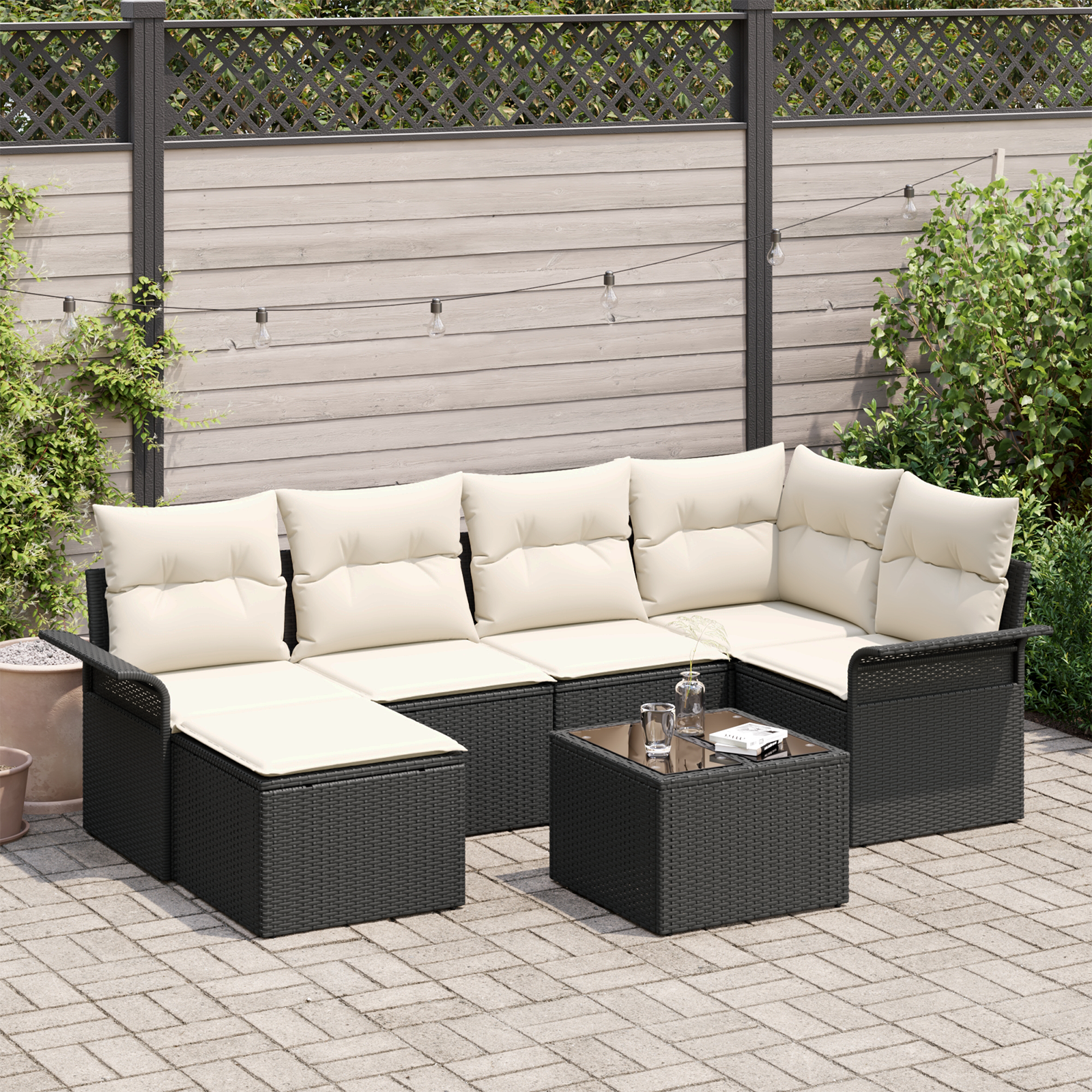 Set de canapea grădină 6 piese cu perne Brown Ratan Poli GartenMobel Dekor