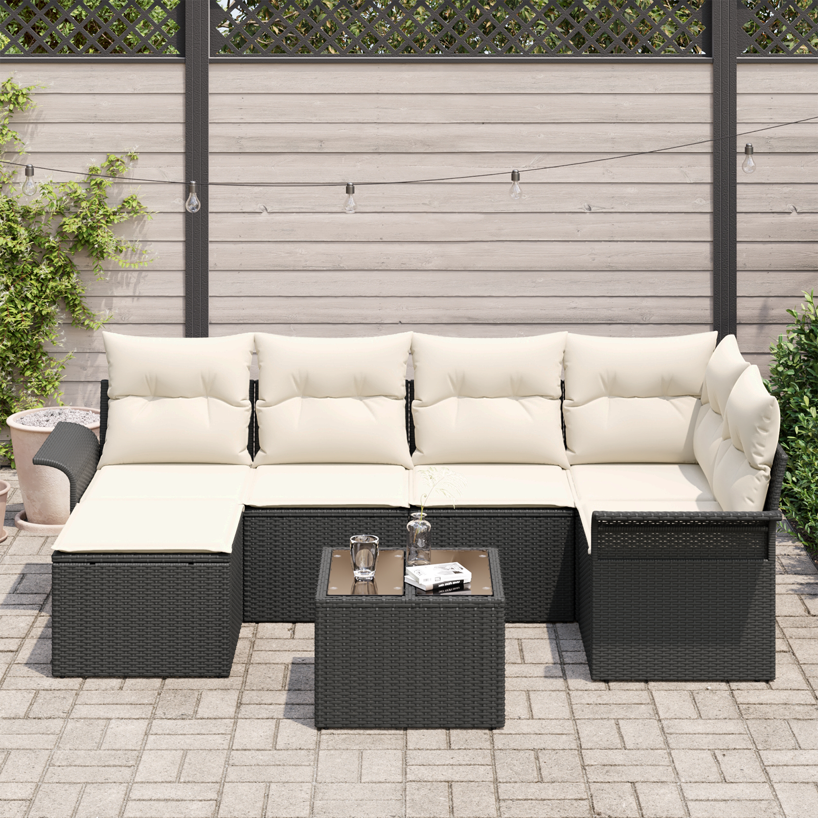 Set de canapea grădină 6 piese cu perne Brown Ratan Poli GartenMobel Dekor