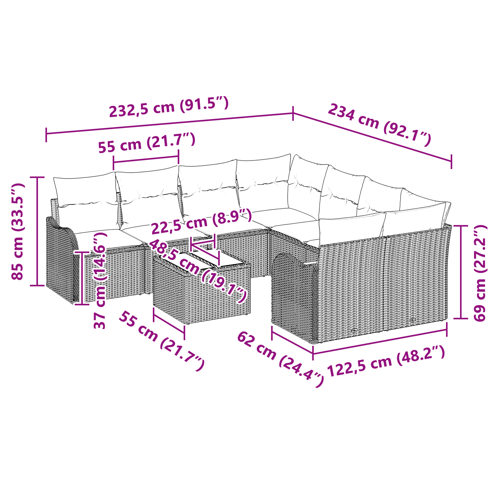 Set Canapea Grădină 9 Piese cu Perne Bej Ratan Sintetic GartenMobel Dekor