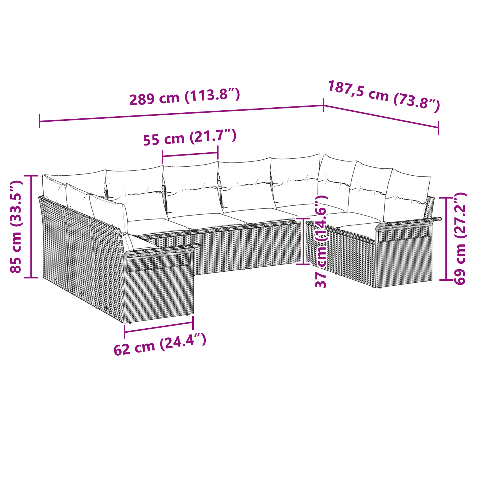 Set de Canapea de Grădină 9 Piese cu Perne Răchită Neagră GartenMobel Dekor