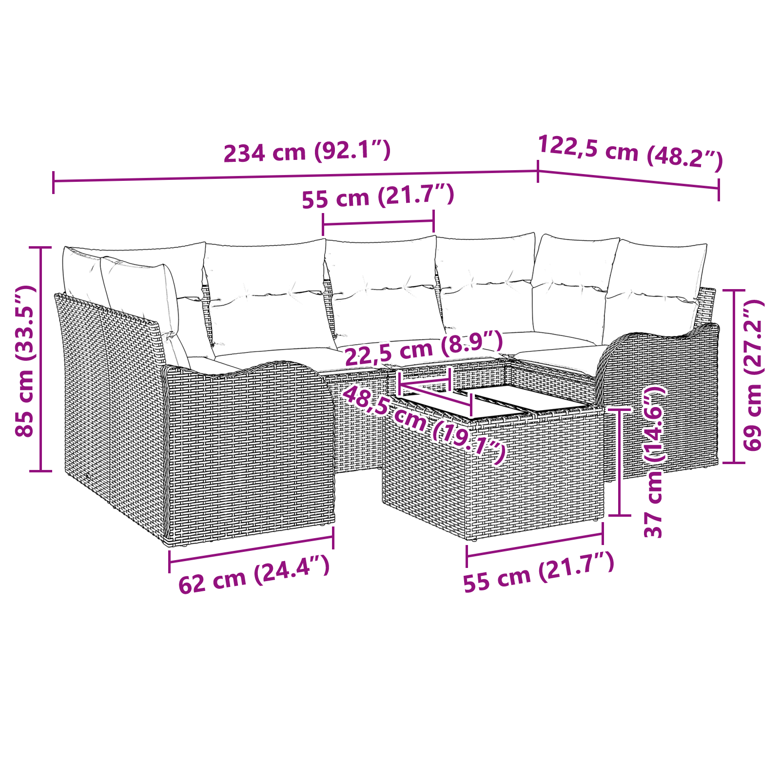 Set canapea de grădină cu 7 piese și perne - Ratan poli bej GartenMobel Dekor