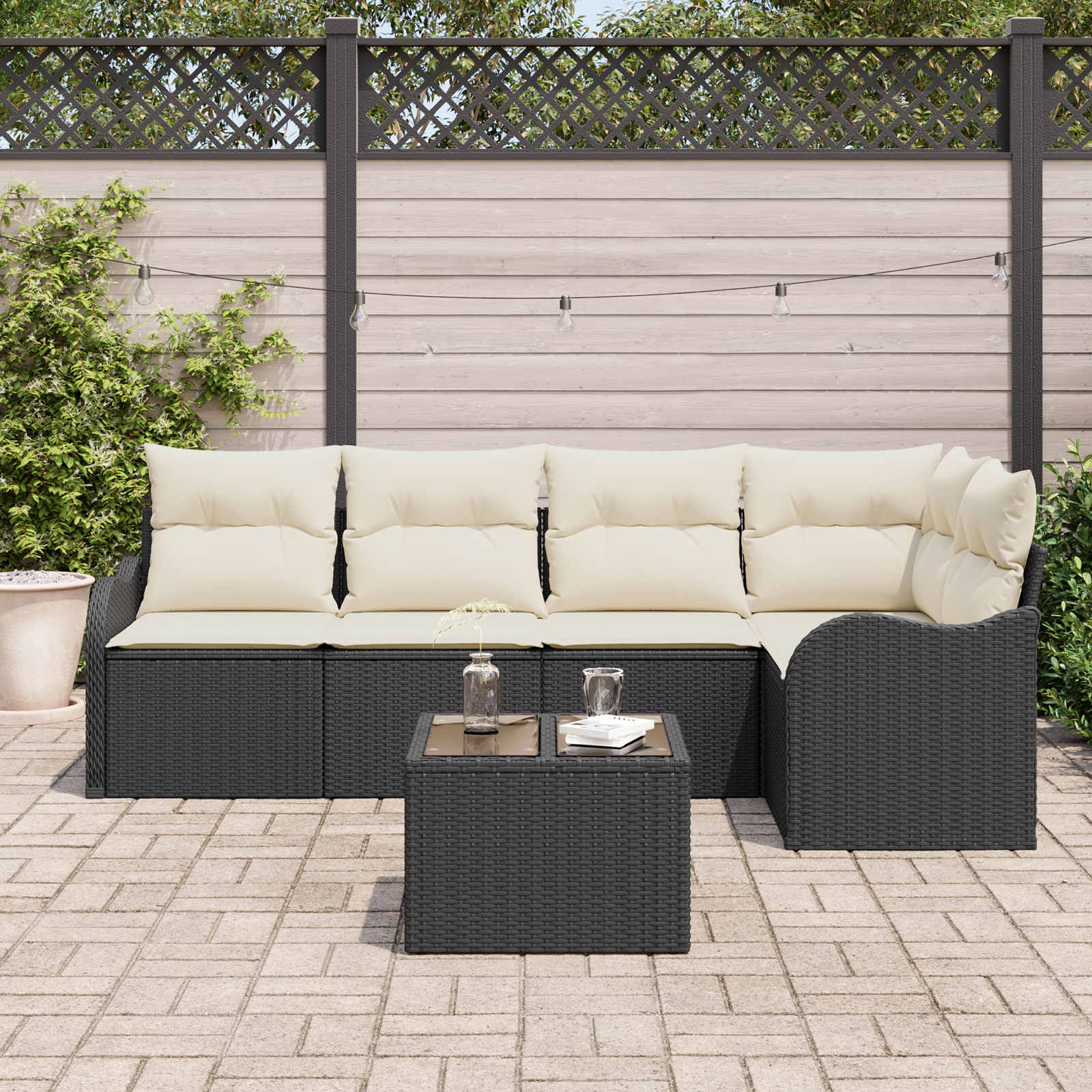 Set canapea modulară 5 piese grădină perne Brown Poly Rattan GartenMobel Dekor