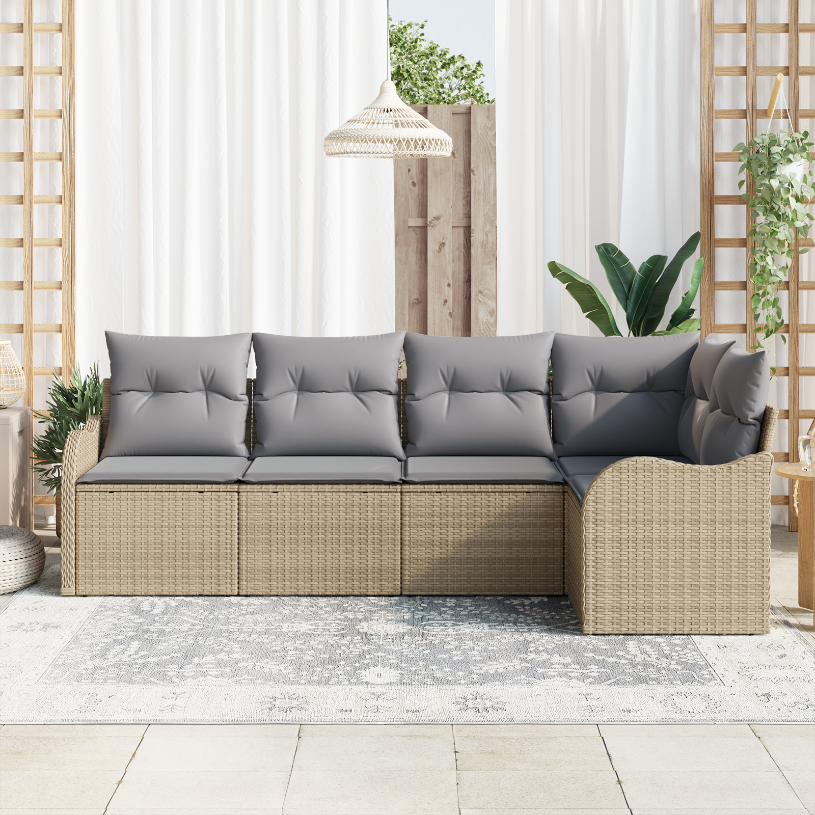 Set de Canapea pentru Grădină cu 5 piese și Perne Bej Poliratan GartenMobel Dekor