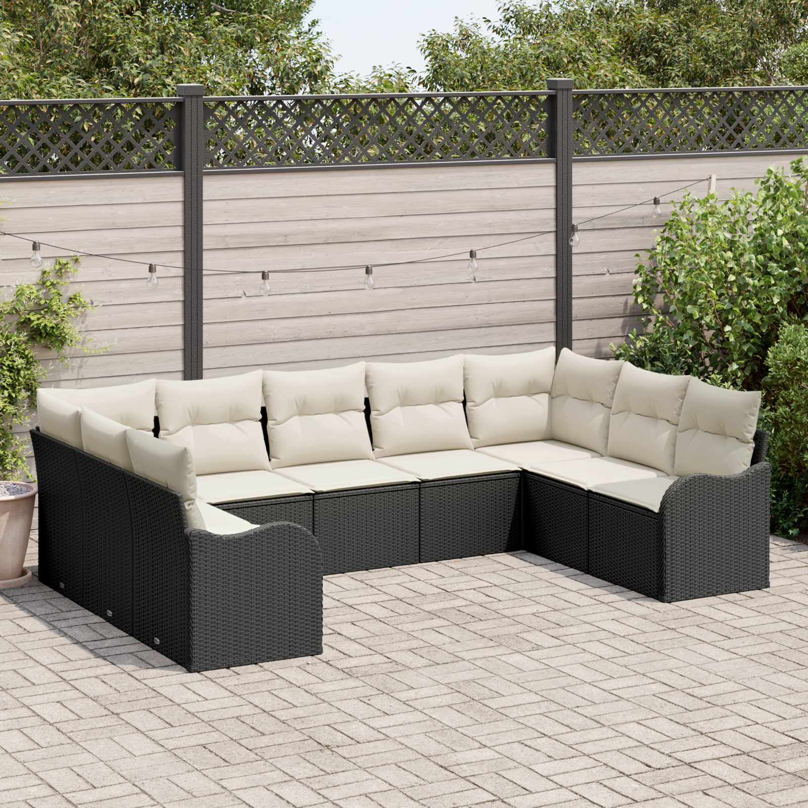 Set de canapea de grădină 9 piese cu perne Negru Ratan Poly GartenMobel Dekor