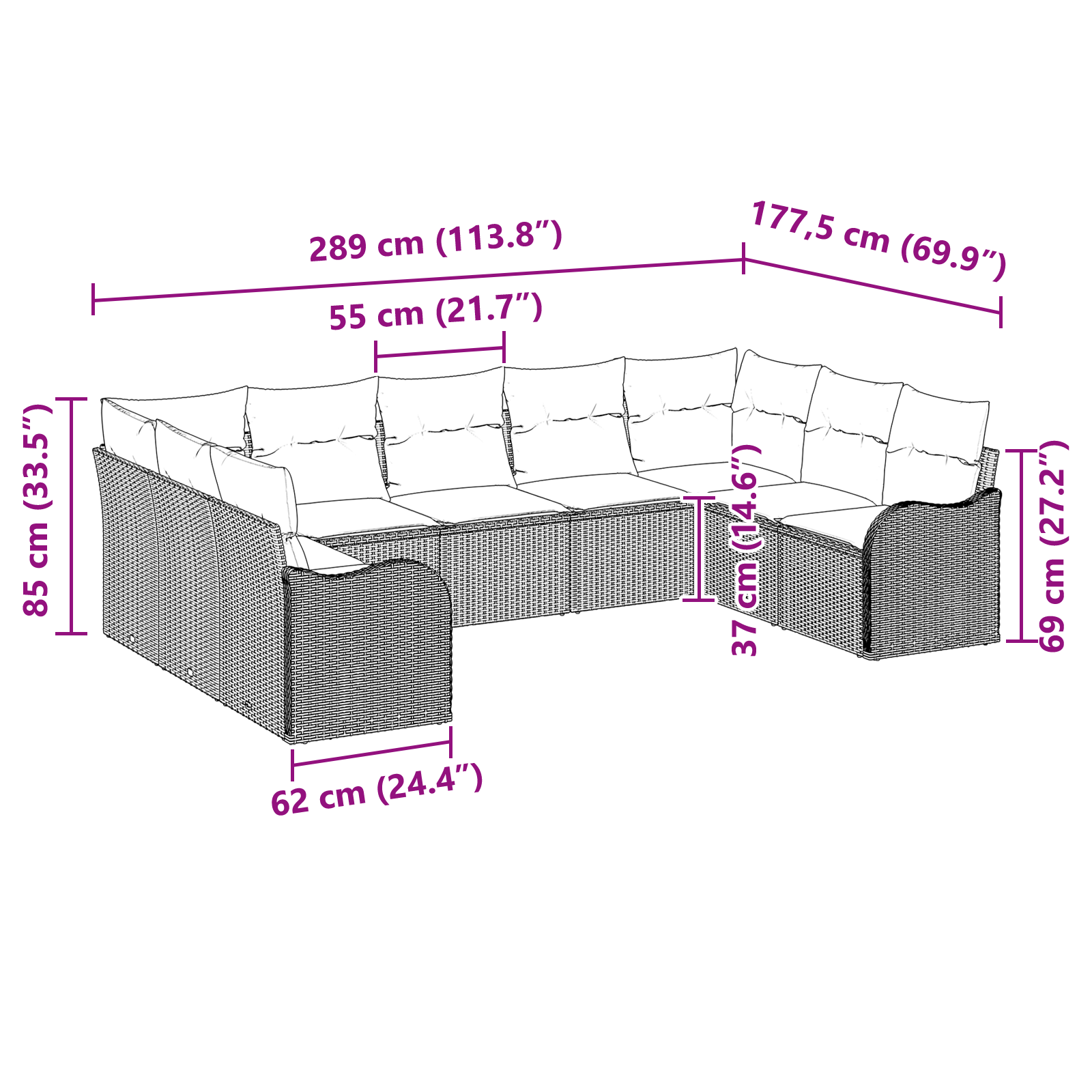 Set de canapea de grădină 9 piese cu perne Negru Ratan Poly GartenMobel Dekor