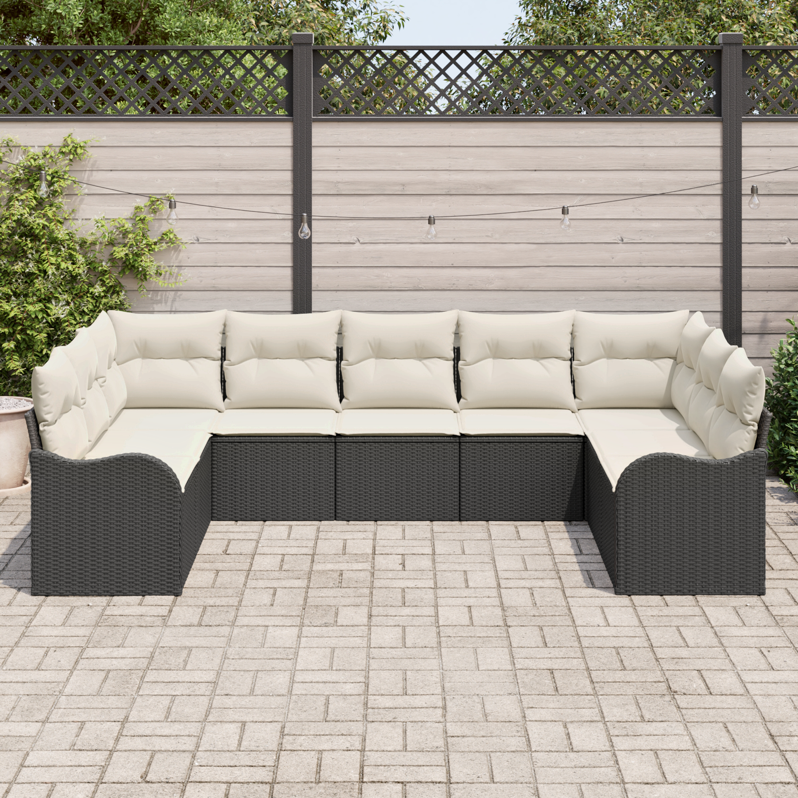 Set de canapea de grădină 9 piese cu perne Negru Ratan Poly GartenMobel Dekor