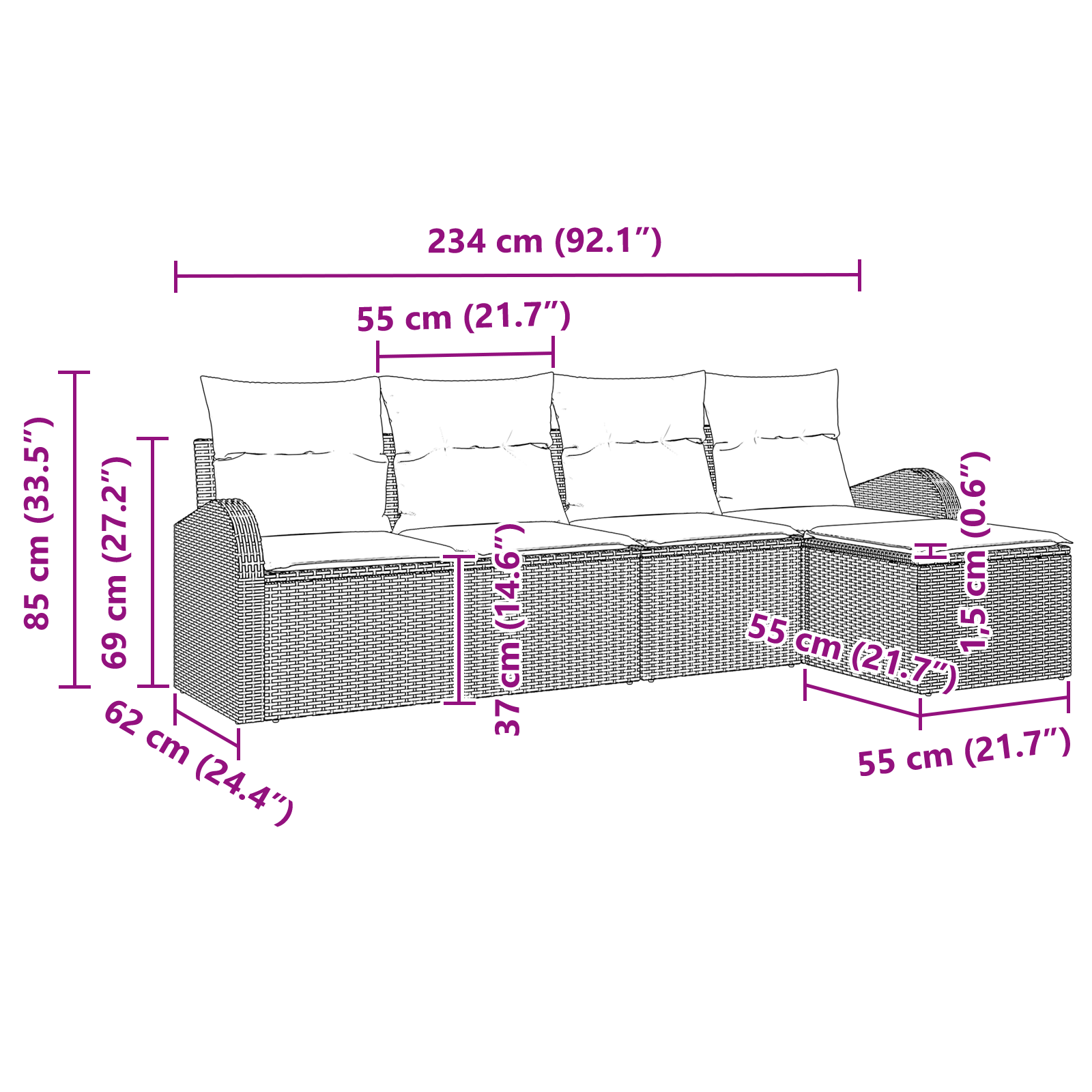 Set canapea de grădină cu perne Gri deschis Poliratan GartenMobel Dekor
