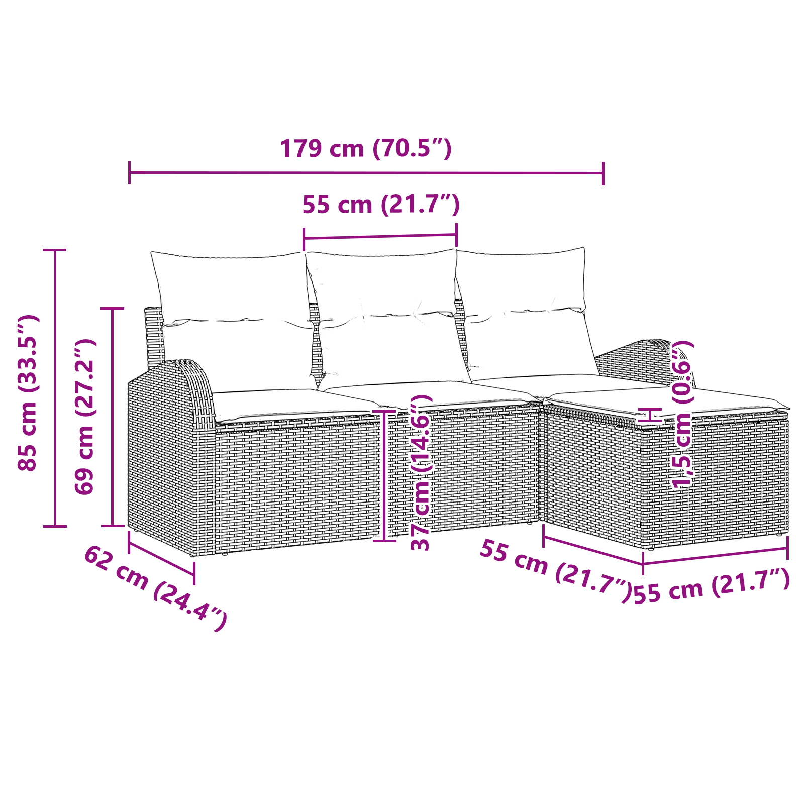 Set canapea grădină 4 piese gri deschis din ratan polimer GartenMobel Dekor