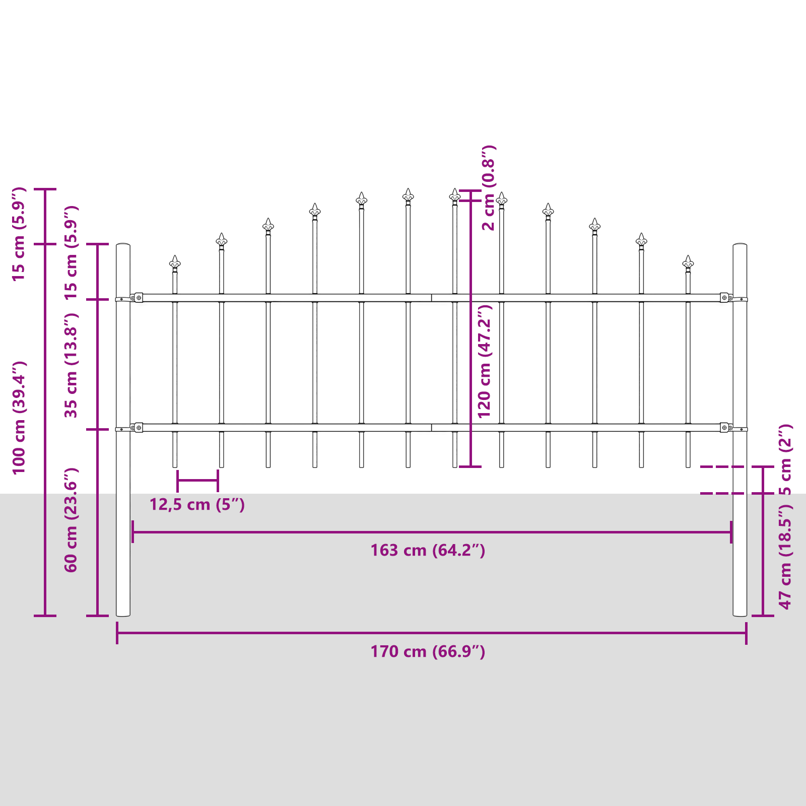 Gard de grădină cu vârf arcuit, gri, 10.2x0.75 m, oțel GartenMobel Dekor