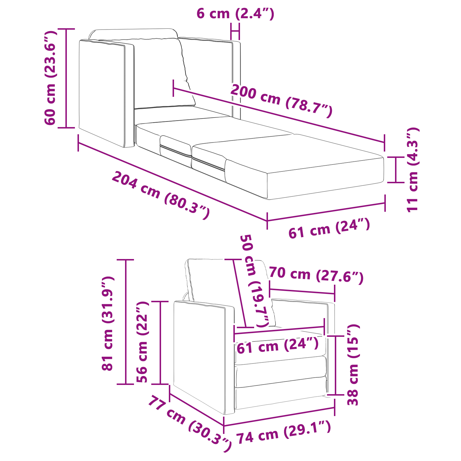 Canapea Pat 2 în 1 Galben Întunecat 74x77x81 cm Catifea GartenMobel Dekor