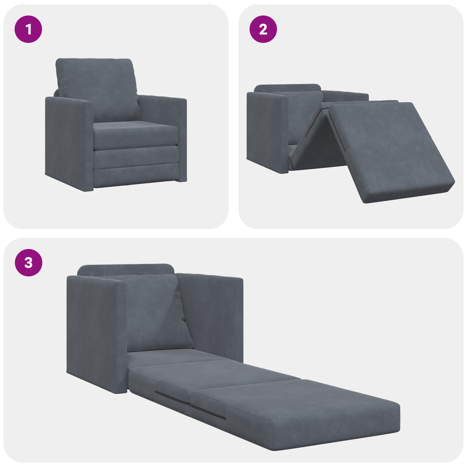 Canapea de podea convertibilă gri single 74x77x81 cm catifea GartenMobel Dekor