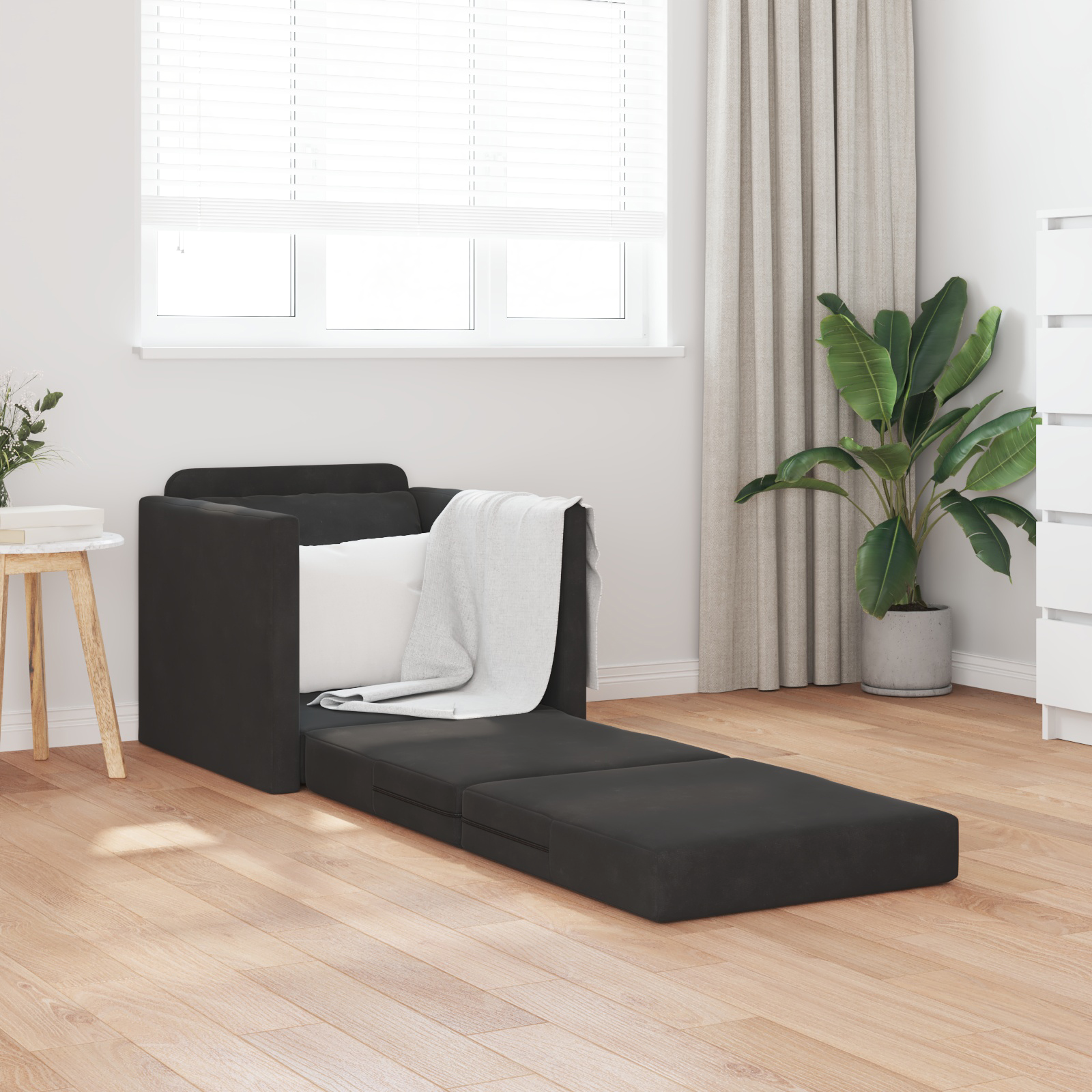 Sofa Pat 2-in-1 Negru 74x77x81 cm Catifea GartenMobel Dekor