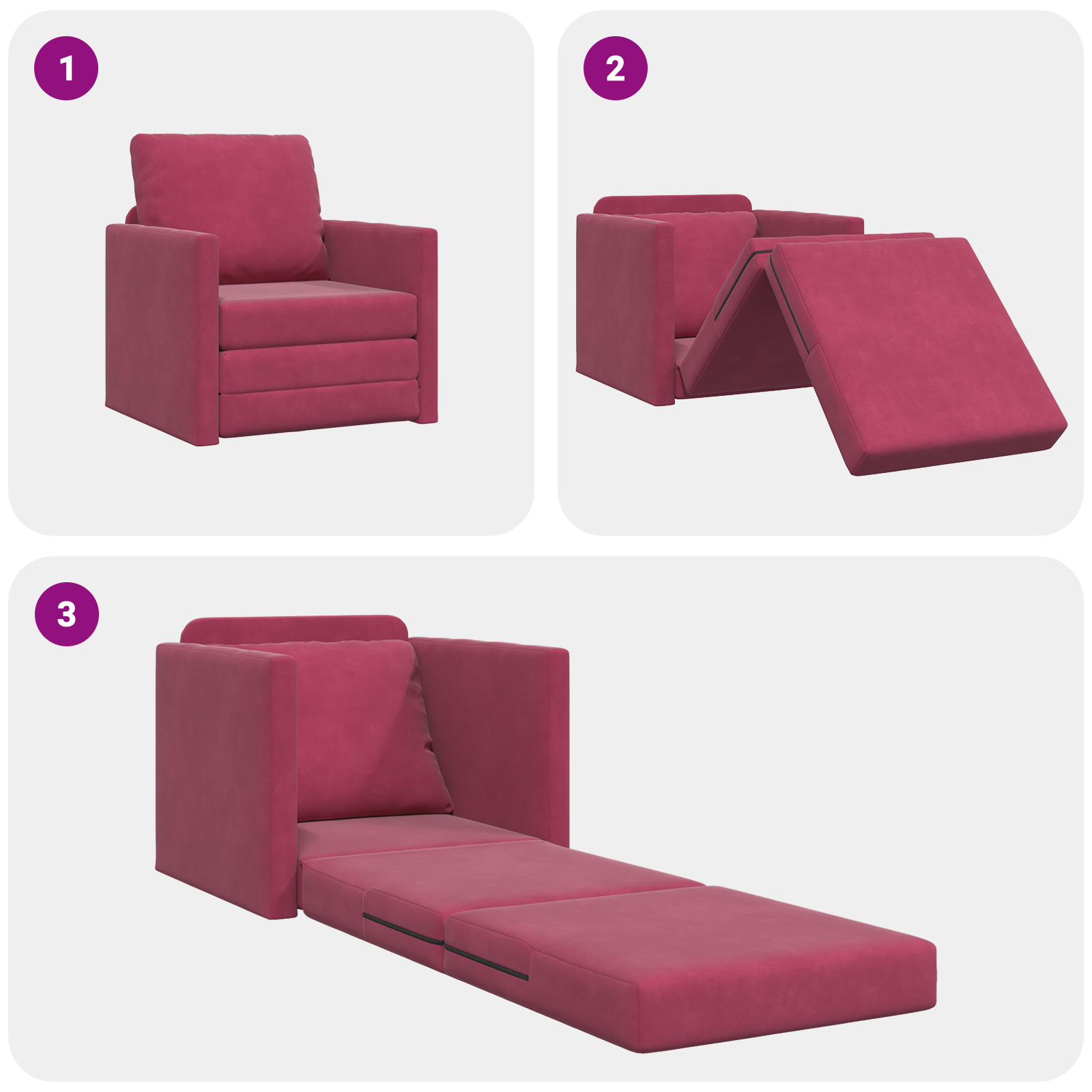 Sofa Pat 2-in-1 Roșie Vin 74x77x81 cm Catifea GartenMobel Dekor