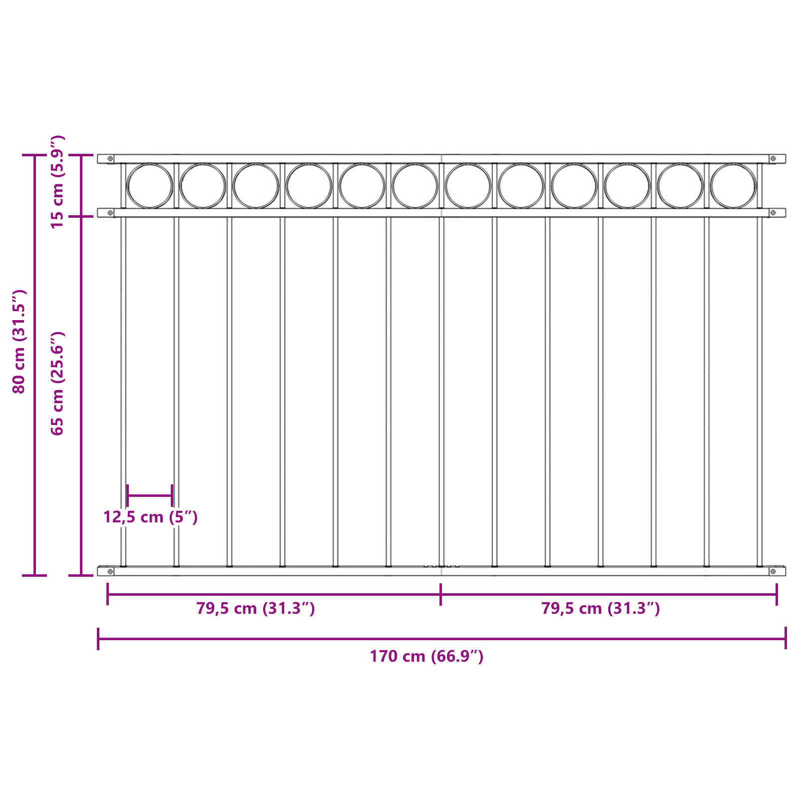 Gard de grădină, alb, 1,7x0,8 m, oțel GartenMobel Dekor