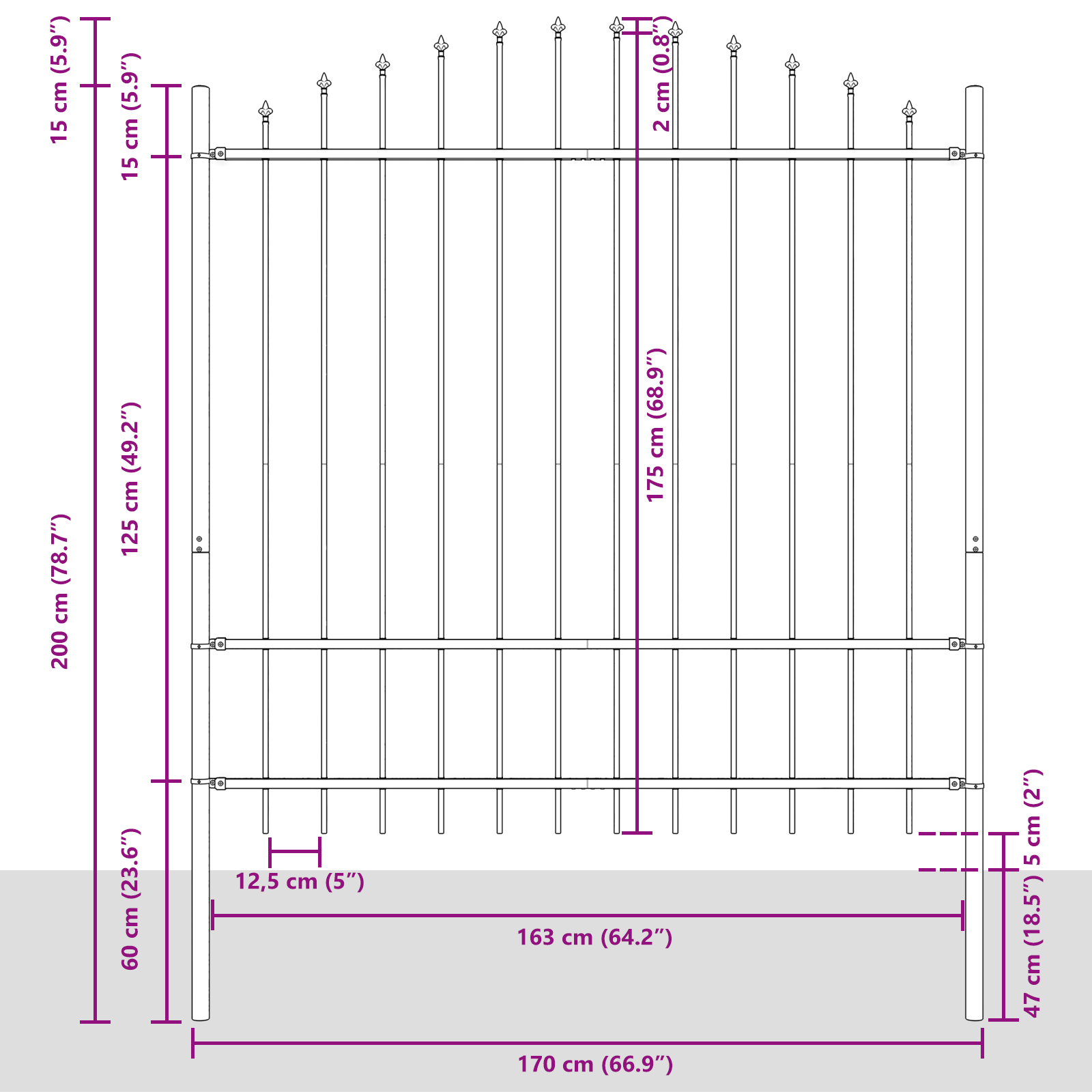 vitaXL Gard de grădină cu vârf arcuit, gri, 1,7x1.75 m, oțel GartenMobel Dekor
