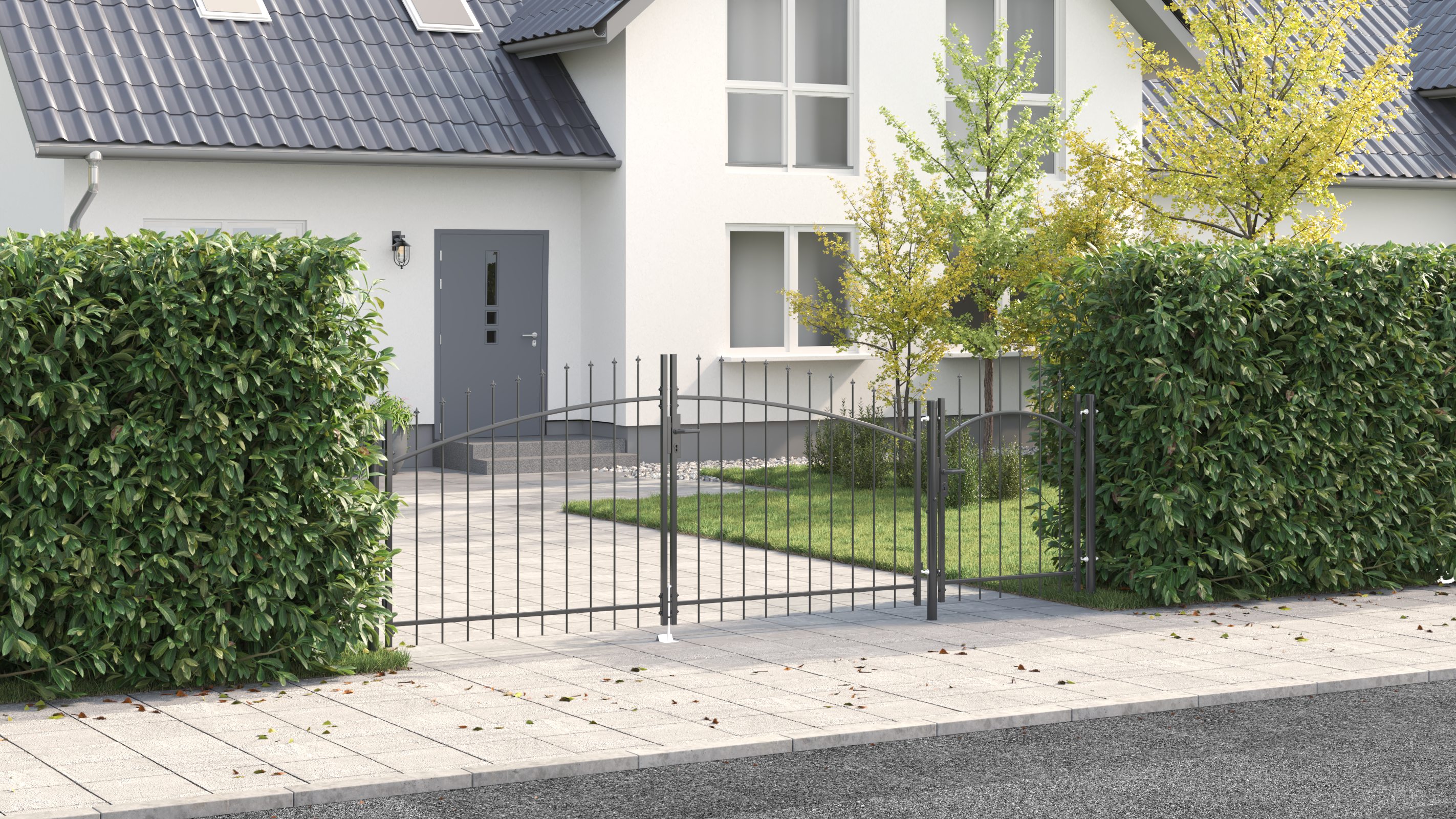 Poarta de grădină cu vârfuri în formă de lance gri 125x400 cm oțel GartenMobel Dekor