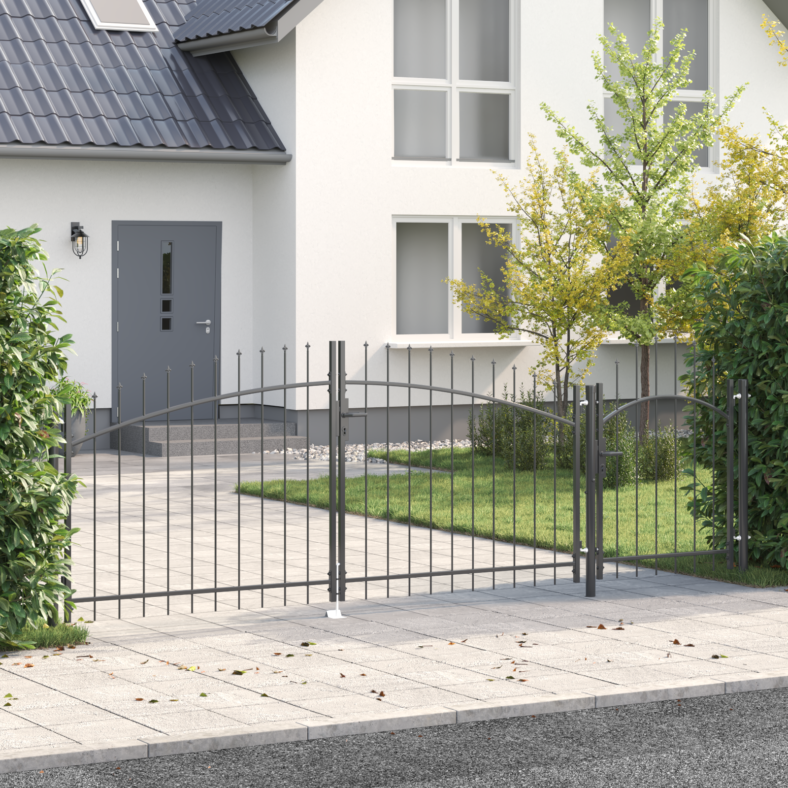 Poarta de grădină cu vârfuri în formă de lance gri 125x400 cm oțel GartenMobel Dekor