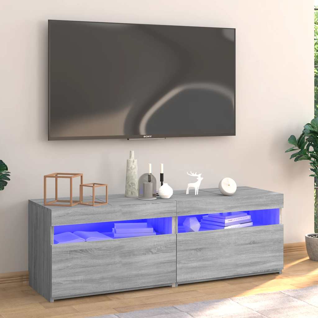 Comodă TV cu lumini LED, gri sonoma, 120x35x40 cm GartenMobel Dekor