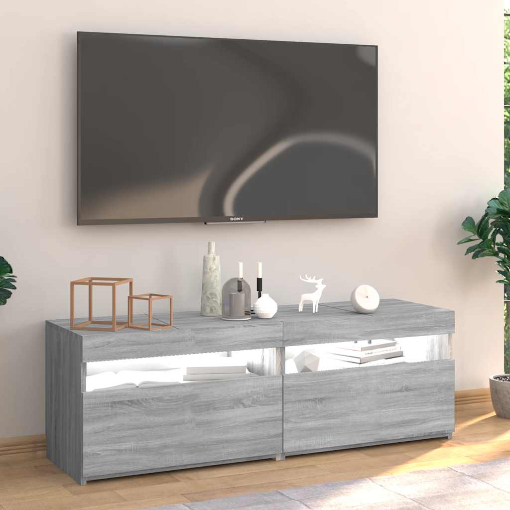 Comodă TV cu lumini LED, gri sonoma, 120x35x40 cm GartenMobel Dekor