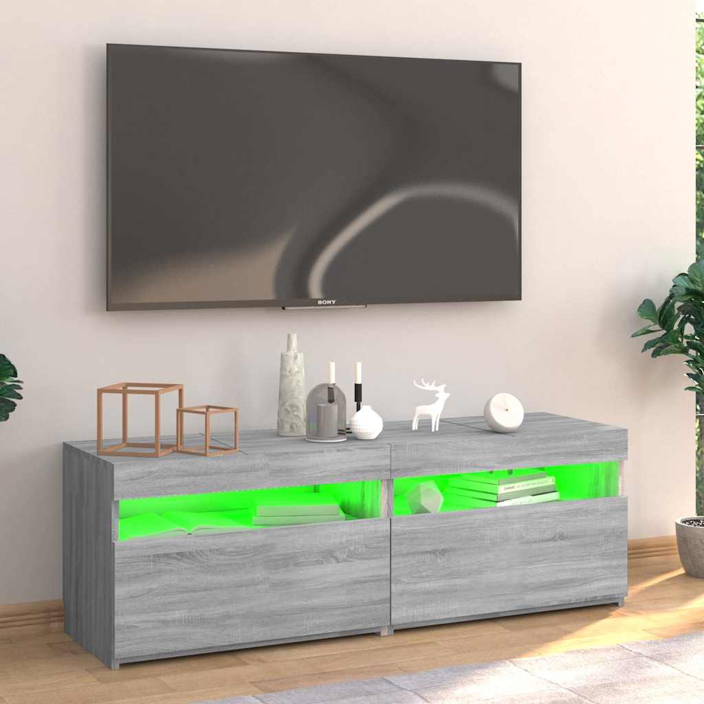 Comodă TV cu lumini LED, gri sonoma, 120x35x40 cm GartenMobel Dekor