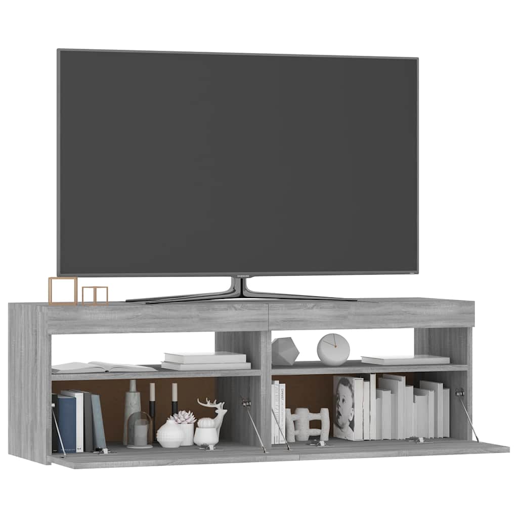 Comodă TV cu lumini LED, gri sonoma, 120x35x40 cm GartenMobel Dekor
